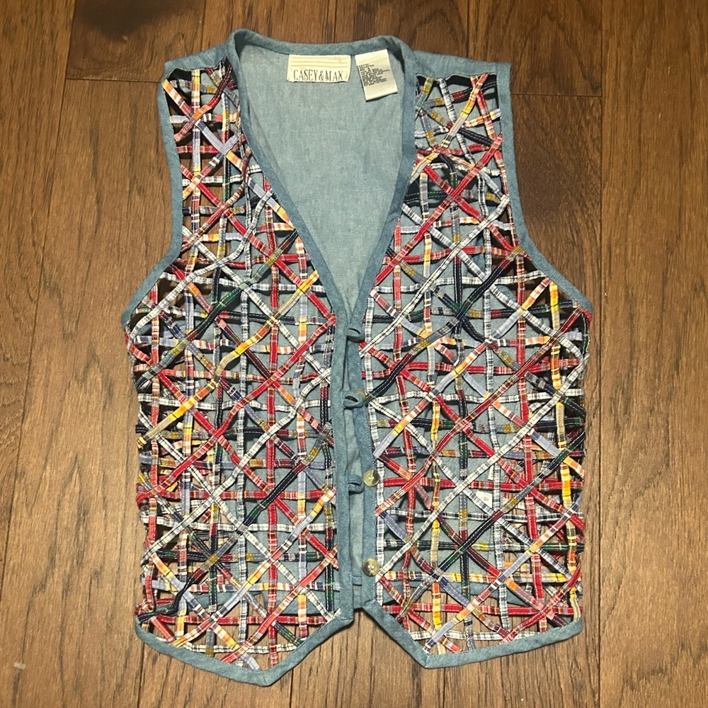 Vintage Retro Cottagecore Grandmacore Colorful Geometric Patterned Vest